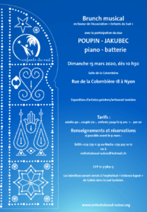 Brunch musical de soutien l'association "Enfants du Sud" @ Salle de la Colombière, Nyon | Nyon | Vaud | Switzerland